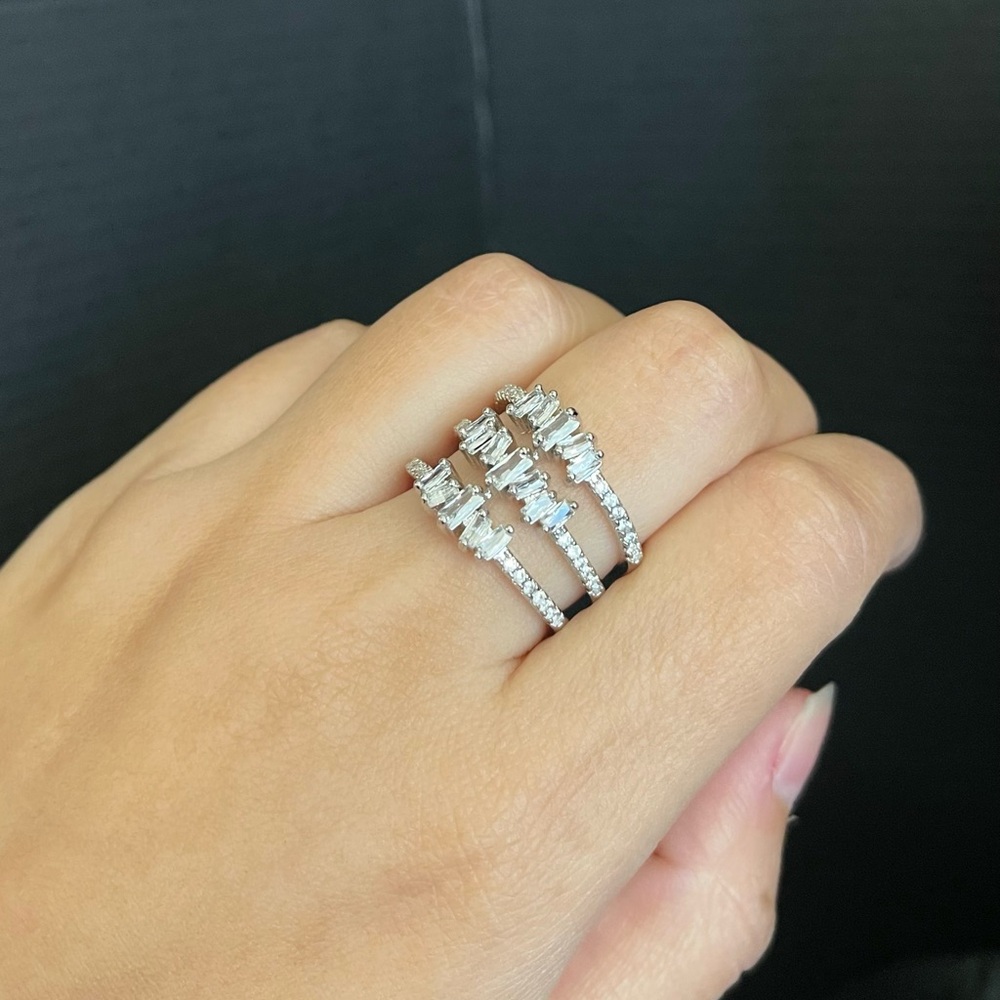 Silver Tone Adjustable Three Layer Cz Statement C… - image 1